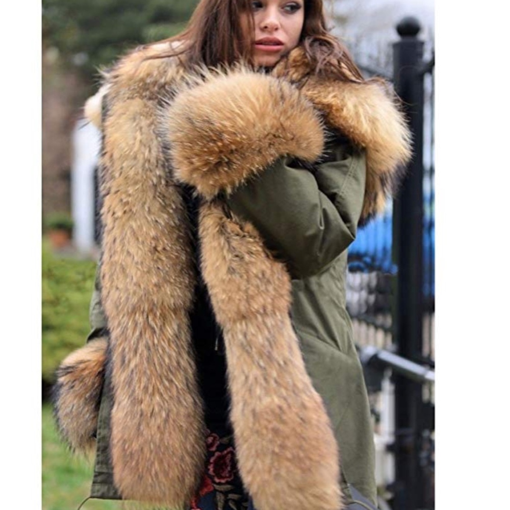 Green Winter Thicken Faux Fur Hooded Plus - Picture 2 of 3